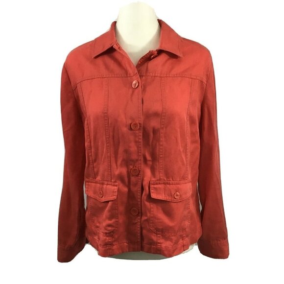 Women's JM Collection Coral Red Lightweight‎ Sports Jacket Size 6 - Picture 1 of 7